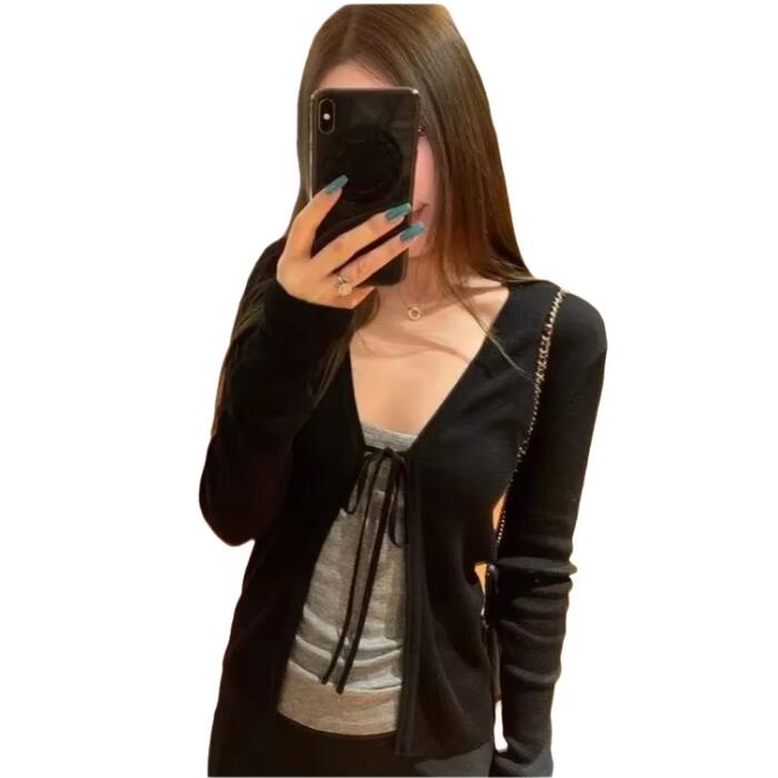 Crop Cardigan Vintage - Cardigan fin en tricot à manches