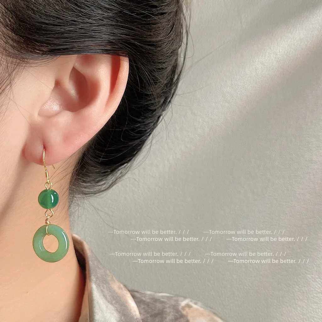 Vintage Fashion Guild - Boucles d'oreilles en Jade véritable vert,