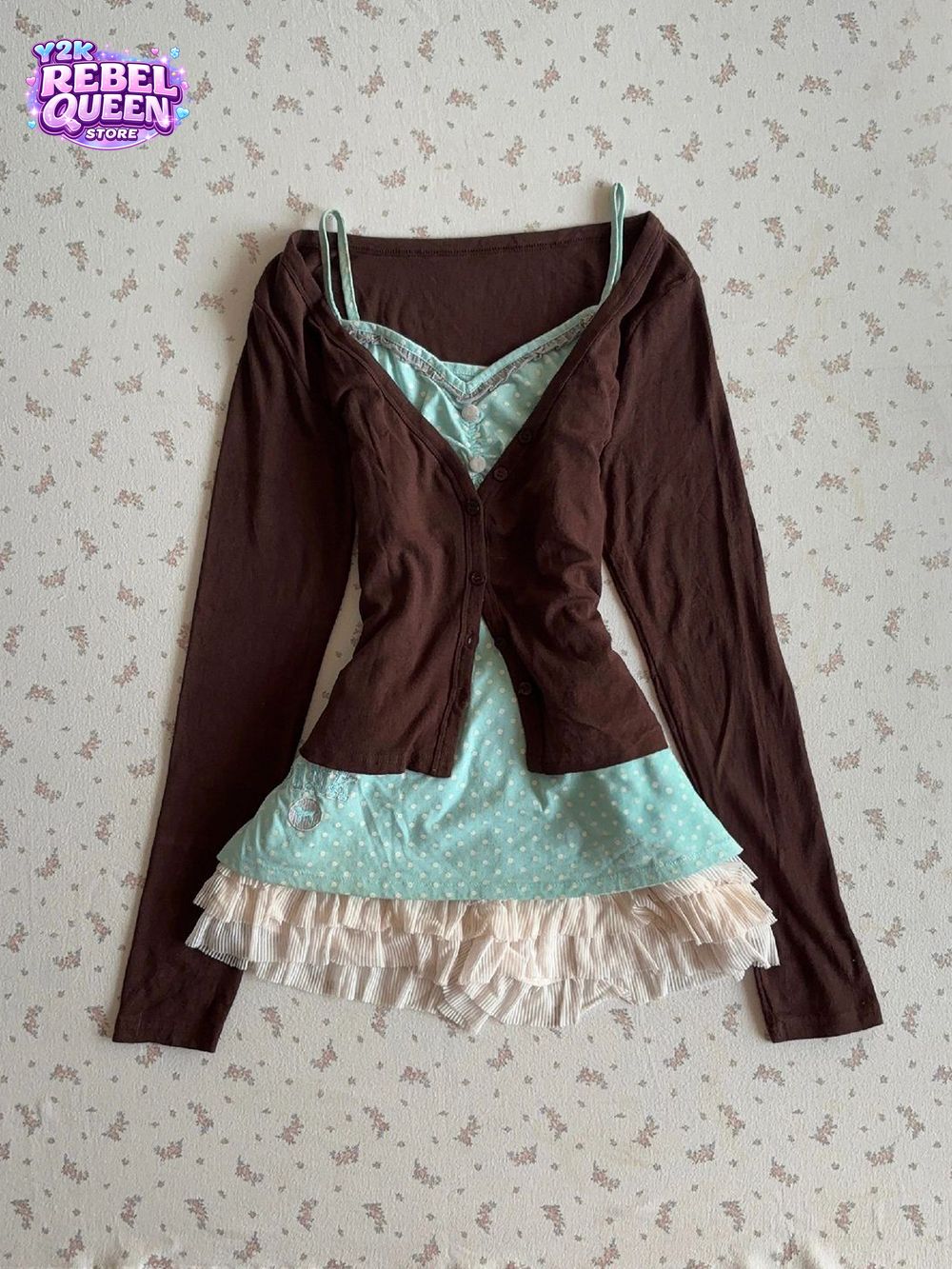 Crop Cardigan Vintage - Ensemble Robe Camisole Coquette Y2K Vintage