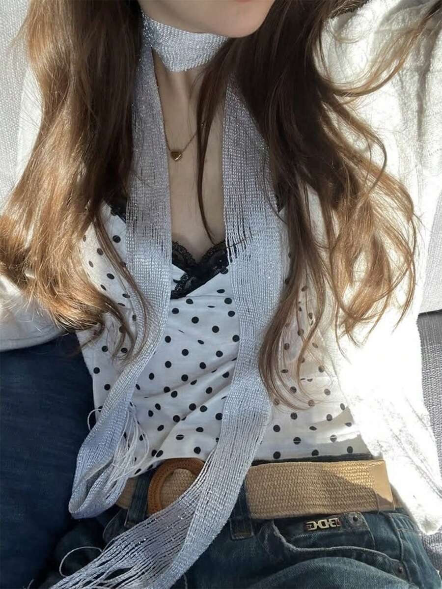 Vintage Fashion Outfit - Écharpe vintage unique à franges et
