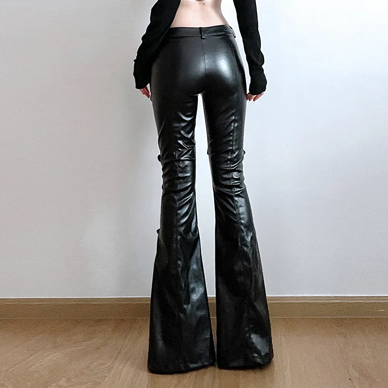 Pantalon évasé en cuir PU pour - Vintage Fashion Aesthetic avis et prix